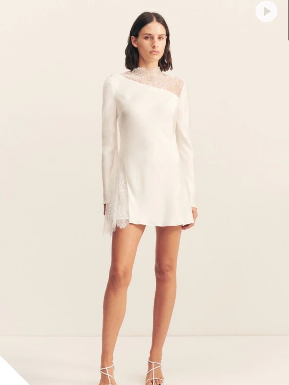 Shona Joy White Lace-Trim Asymmetric Mini Dress